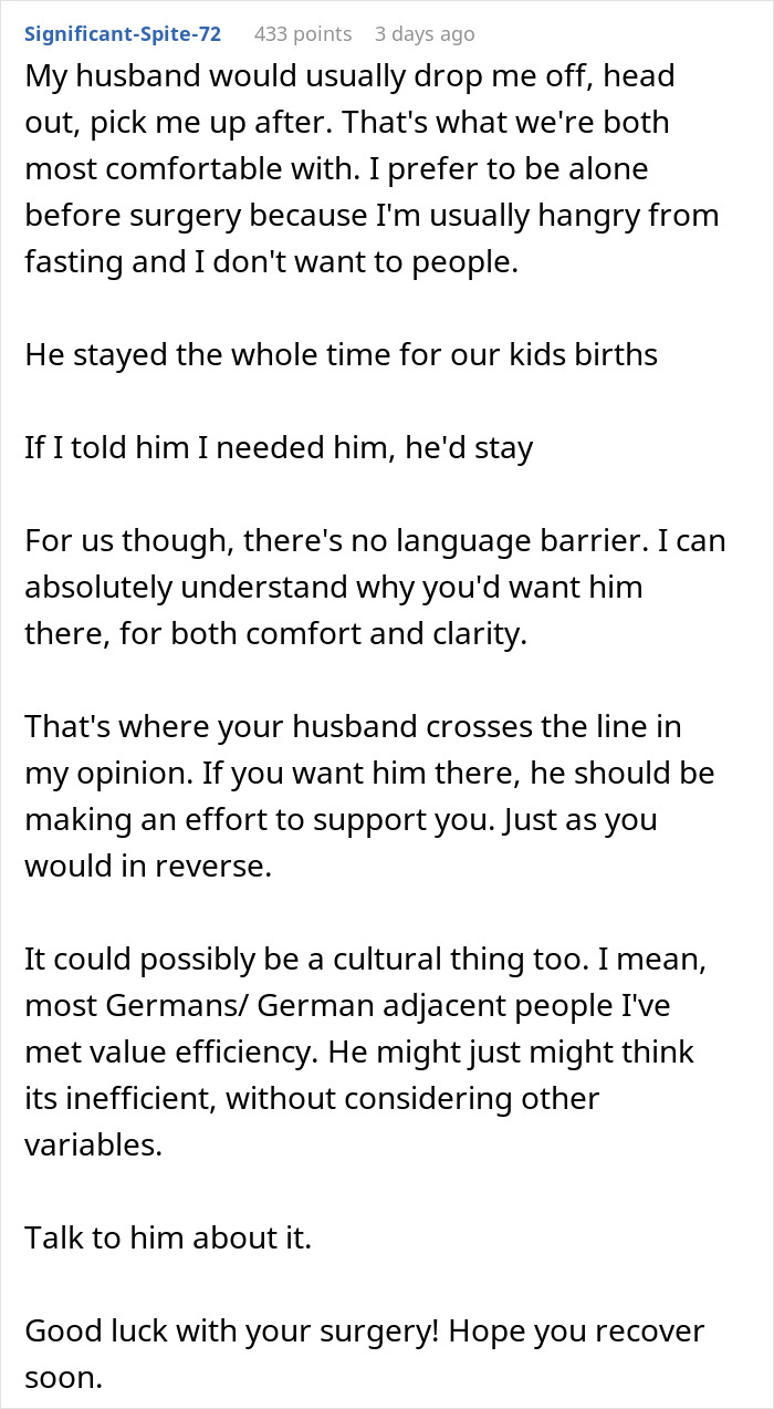 Wife Asks Husband To Take A Day Off Work For Her Surgery, He Refuses, Saying It’s Not An Emergency