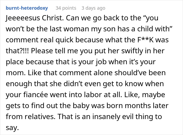 Woman&rsquo;s Out-Of-Line Comments About Son&rsquo;s Fianc&eacute;e Cost Her Access To Ever Meet Grandson