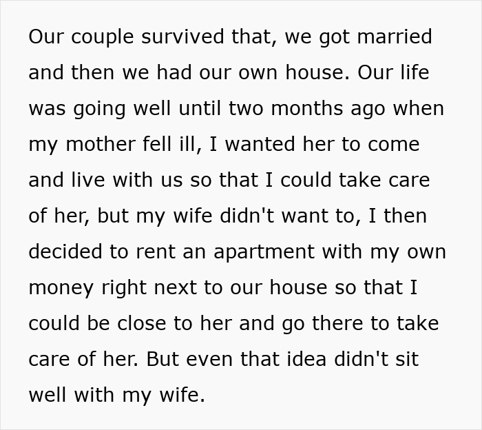 Wife Wants To Come Before Hubby’s Sick Mom, Her Ultimatum Makes Him Question The Entire Marriage Wife Wants To Come Before Hubby’s Sick Mom, Her Ultimatum Makes Him Question The Entire Marriage