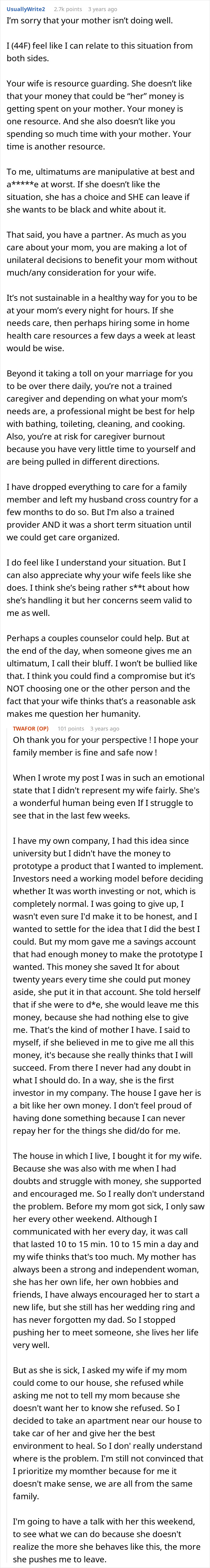 Wife Wants To Come Before Hubby’s Sick Mom, Her Ultimatum Makes Him Question The Entire Marriage Wife Wants To Come Before Hubby’s Sick Mom, Her Ultimatum Makes Him Question The Entire Marriage