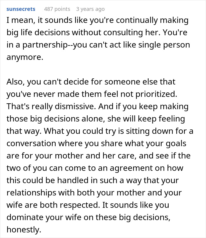 Wife Wants To Come Before Hubby’s Sick Mom, Her Ultimatum Makes Him Question The Entire Marriage Wife Wants To Come Before Hubby’s Sick Mom, Her Ultimatum Makes Him Question The Entire Marriage