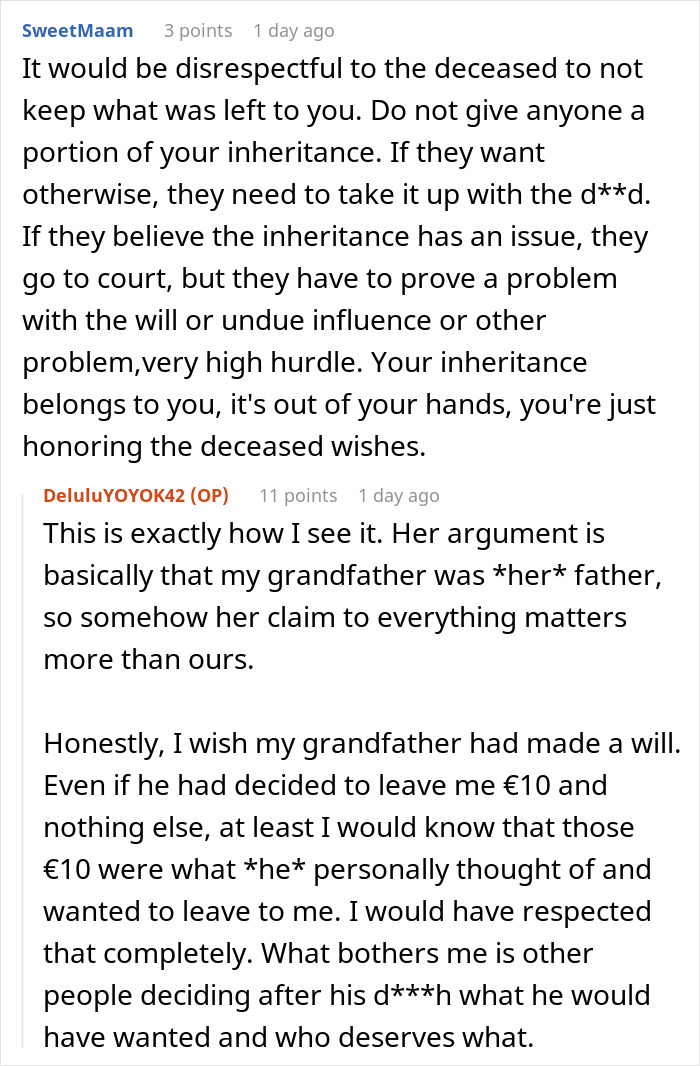 Woman Doesn’t Want To Play “Big Happy Family,” Demands Inheritance Be Divided Woman Doesn’t Want To Play “Big Happy Family,” Demands Inheritance Be Divided