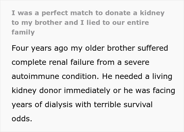 Siblings Asks Doctor To Lie To Family Because The Thought Of Donating Their Kidney Makes Them “Sick”