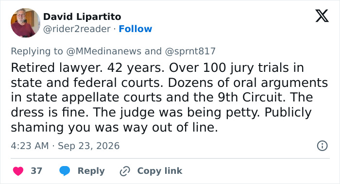 Courtroom Drama After Lawyer Publicly Rips Into Judge For Calling Her Dress “Inappropriate” Courtroom Drama After Lawyer Publicly Rips Into Judge For Calling Her Dress “Inappropriate”