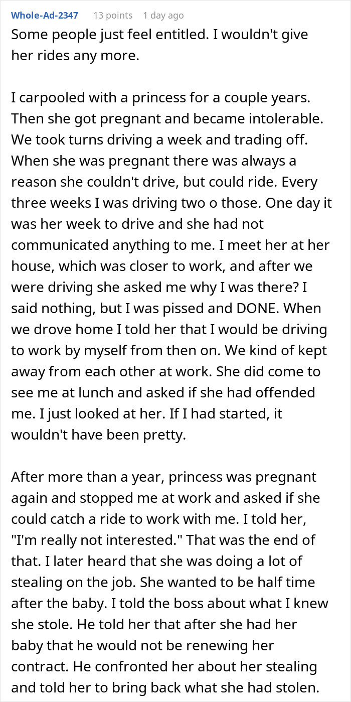 Driver Finally Ends Months Of Rides After Coworker Pushes One Favor Too Far Driver Finally Ends Months Of Rides After Coworker Pushes One Favor Too Far
