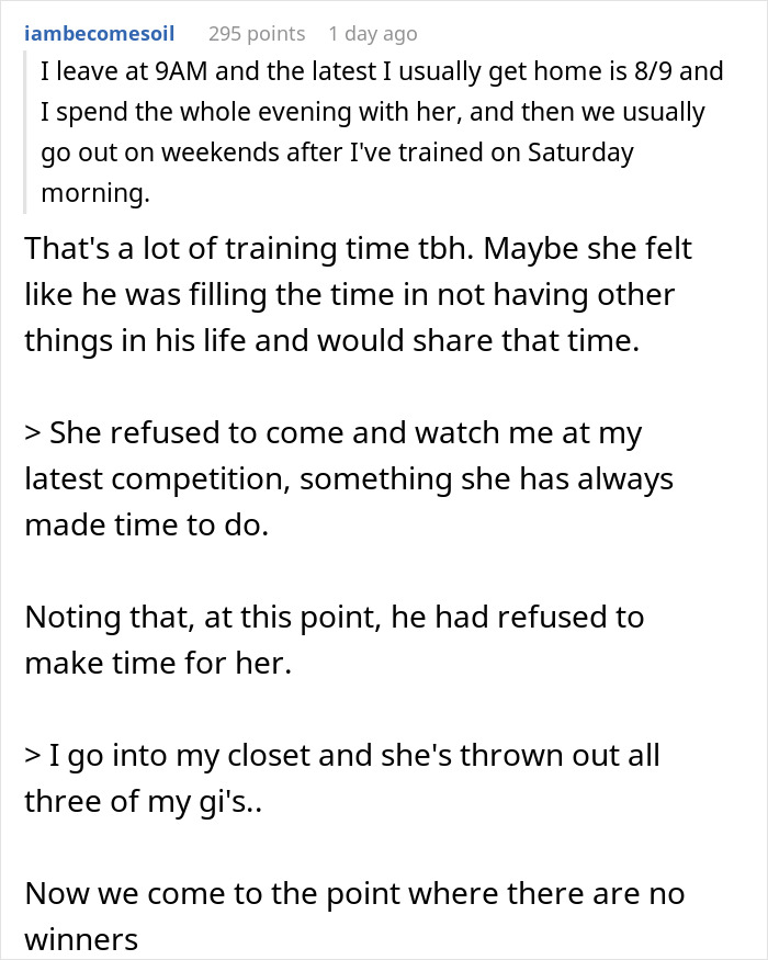 Woman Spends 5 Years Supporting Fiancé’s Martial Arts, Suddenly Demands He Quit And Trashes His Gear Woman Spends 5 Years Supporting Fiancé’s Martial Arts, Suddenly Demands He Quit And Trashes His Gear