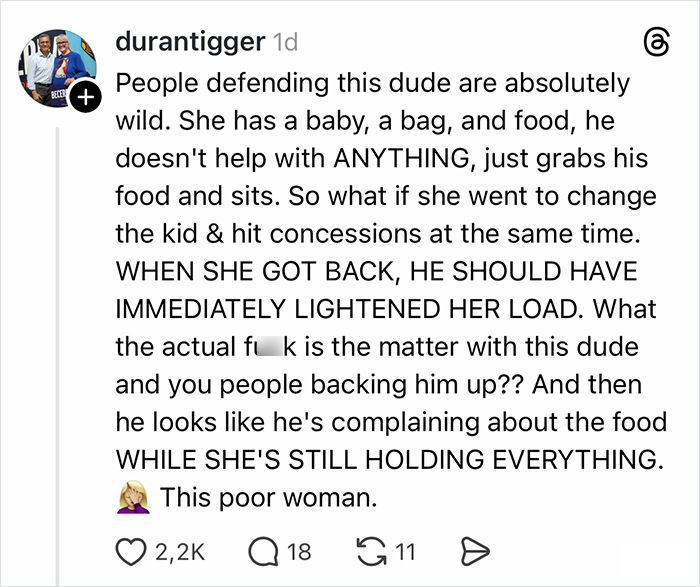 Giants Camera Catches Mom Doing Double Duty With A Baby And Food, Her Husband Just Gets Comfy Giants Camera Catches Mom Doing Double Duty With A Baby And Food, Her Husband Just Gets Comfy