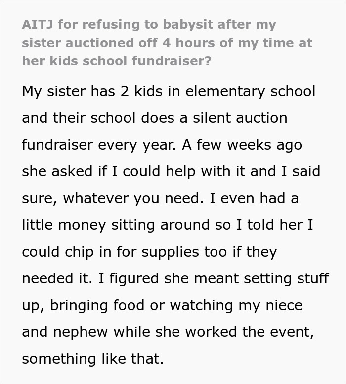Entitled Woman Auctions Sis Off As A 4-Hour Free Sitter For $210, Throws A Hissy Fit As She Refuses Entitled Woman Auctions Sis Off As A 4-Hour Free Sitter For $210, Throws A Hissy Fit As She Refuses