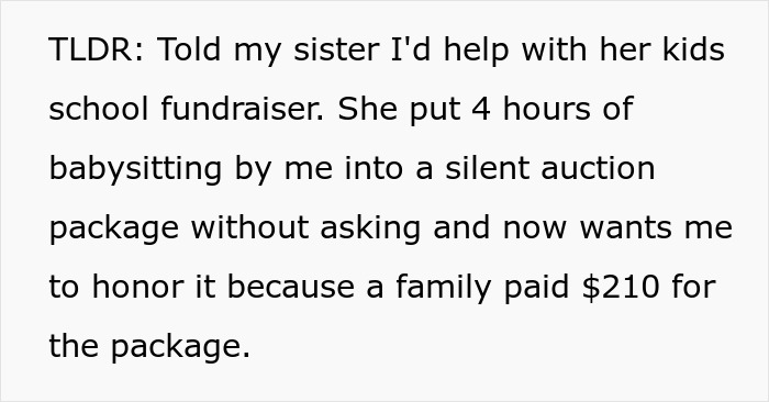 Entitled Woman Auctions Sis Off As A 4-Hour Free Sitter For $210, Throws A Hissy Fit As She Refuses Entitled Woman Auctions Sis Off As A 4-Hour Free Sitter For $210, Throws A Hissy Fit As She Refuses
