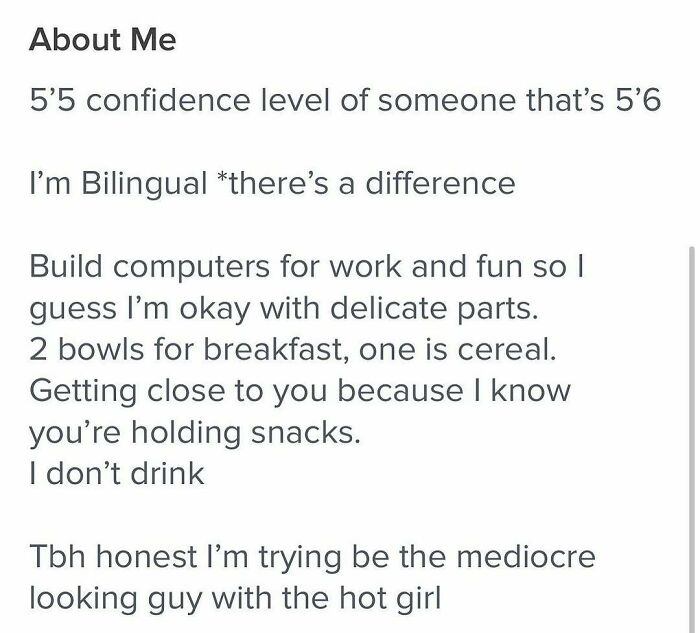 80 Wild And Weird Tinder Bios That Show Exactly What The Person Is Like 80 Wild And Weird Tinder Bios That Show Exactly What The Person Is Like