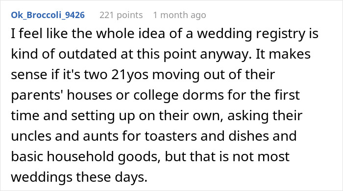 Family Sees Wedding Registry, Can’t Believe Anyone Would Ask For Such Outrageous Things Family Sees Wedding Registry, Can’t Believe Anyone Would Ask For Such Outrageous Things
