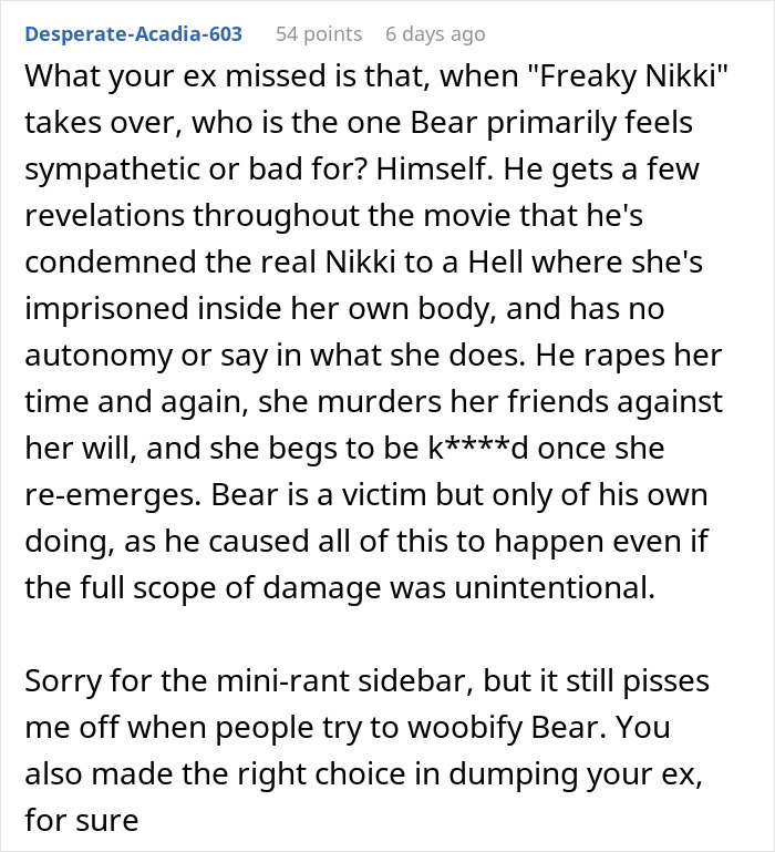 Guy Watches Obsession, Completely Misses The Point And Tries To Convince His Feminist Girlfriend Otherwise