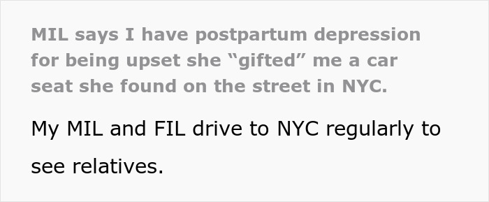 Mom Learns In-Laws Dug Her Baby’s Car Seat Out Of NYC Garbage, Decides Their Judgment Belongs There Too Mom Learns In-Laws Dug Her Baby’s Car Seat Out Of NYC Garbage, Decides Their Judgment Belongs There Too