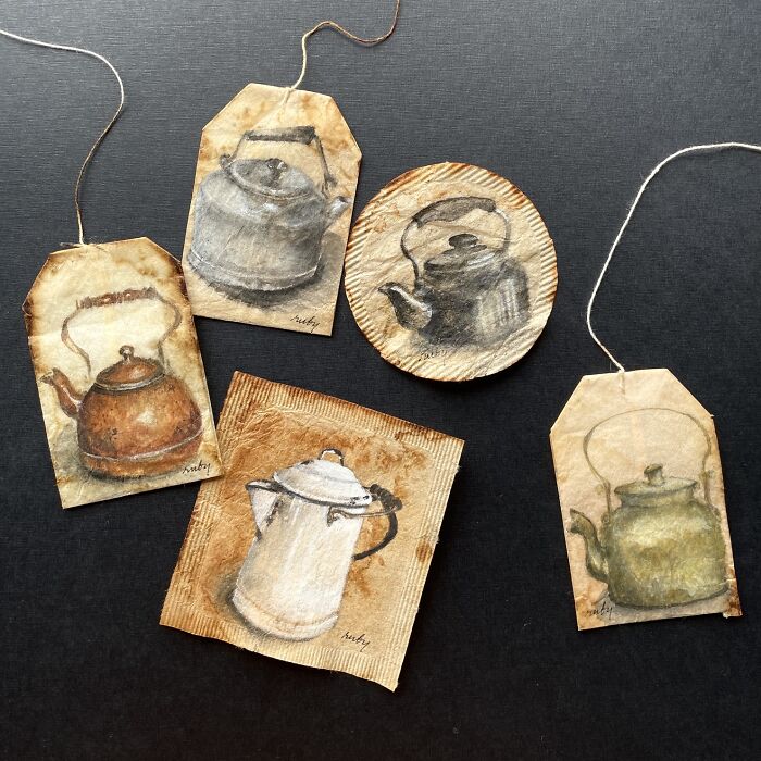 Artist Ruby Silvious Turns Used Tea Bags Into Delicate Miniature Paintings (24 New Pics) Artist Ruby Silvious Turns Used Tea Bags Into Delicate Miniature Paintings (24 New Pics)