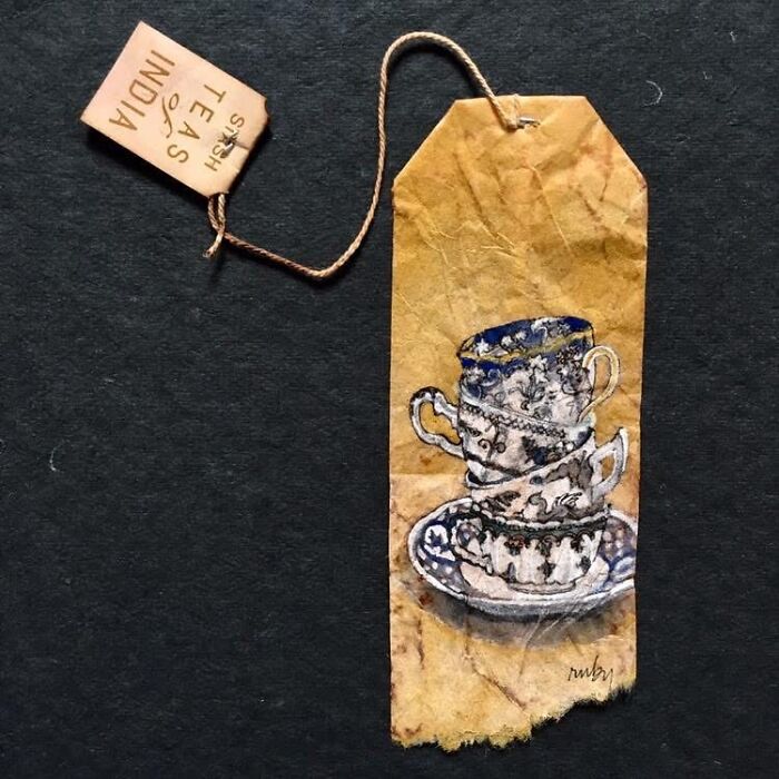 Artist Ruby Silvious Turns Used Tea Bags Into Delicate Miniature Paintings (24 New Pics) Artist Ruby Silvious Turns Used Tea Bags Into Delicate Miniature Paintings (24 New Pics)