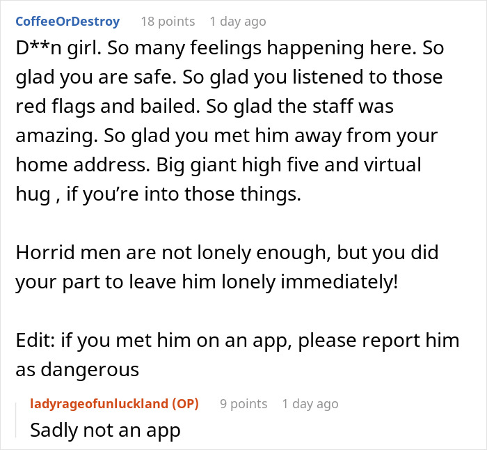 Woman Has To Hide In The Bathroom On The First Date After Guy Keeps Getting Worse And Worse