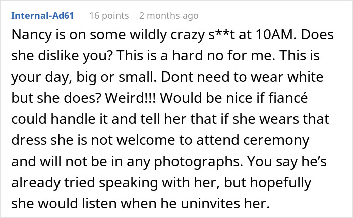 Bride Is Told She “Doesn’t Need” A White Dress, Then Sees What Her MIL Plans To Wear To The Ceremony
