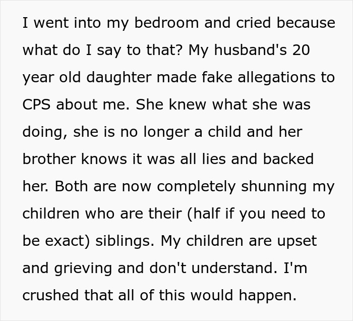 20YO Concocts Lies To Call CPS On Stepmom, She’s More Horrified By Her Husband’s Reaction 20YO Concocts Lies To Call CPS On Stepmom, She’s More Horrified By Her Husband’s Reaction