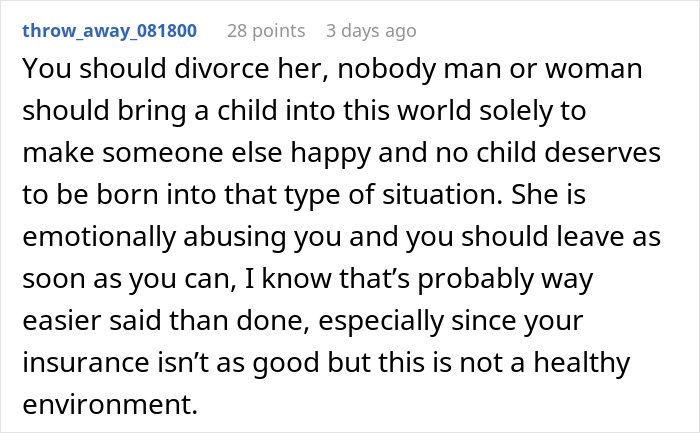 Wife Threatens To Drop Husband From Insurance Over His Vasectomy, He Considers Divorce Because Of It Wife Threatens To Drop Husband From Insurance Over His Vasectomy, He Considers Divorce Because Of It