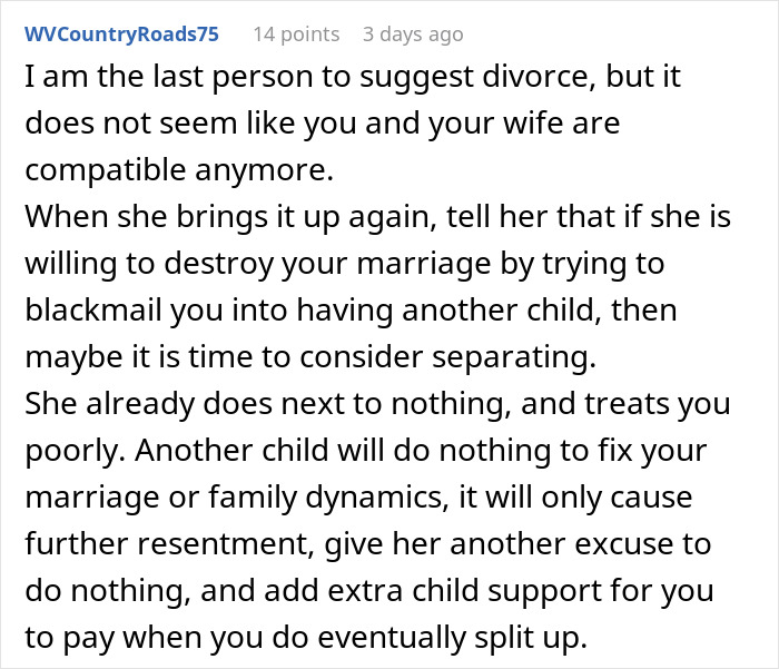 Wife Threatens To Drop Husband From Insurance Over His Vasectomy, He Considers Divorce Because Of It Wife Threatens To Drop Husband From Insurance Over His Vasectomy, He Considers Divorce Because Of It
