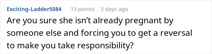 Wife Threatens To Drop Husband From Insurance Over His Vasectomy, He Considers Divorce Because Of It Wife Threatens To Drop Husband From Insurance Over His Vasectomy, He Considers Divorce Because Of It