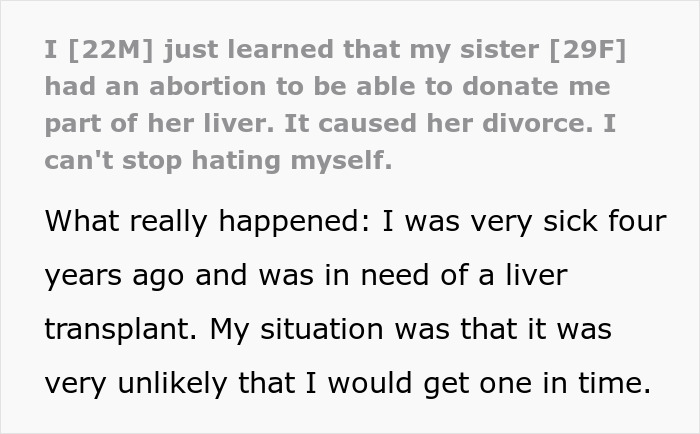 Sister Gives Brother Part Of Her Liver, Years Later He Learns It Cost Her A Baby And A Husband