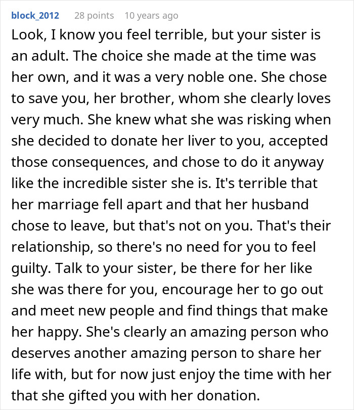 Sister Gives Brother Part Of Her Liver, Years Later He Learns It Cost Her A Baby And A Husband