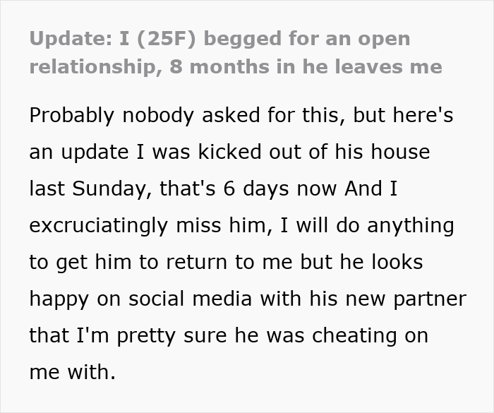 Woman Asks BF For Open Relationship Because She’s “Bored,” Regrets It When He Falls For Someone Else Woman Asks BF For Open Relationship Because She’s “Bored,” Regrets It When He Falls For Someone Else