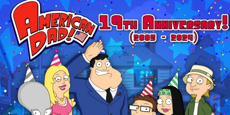 19th-anniversary artwork celebrating the animated series American Dad! from 2005 to 2024