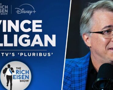 The image shows Vince Gilligan on an Apple Tv+ for an interview regarding his tv show Pluribus