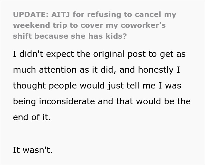 Mom Of Two Tries To Make Her Childcare Problem Her Coworker’s Responsibility, Balks At His Reaction Mom Of Two Tries To Make Her Childcare Problem Her Coworker’s Responsibility, Balks At His Reaction