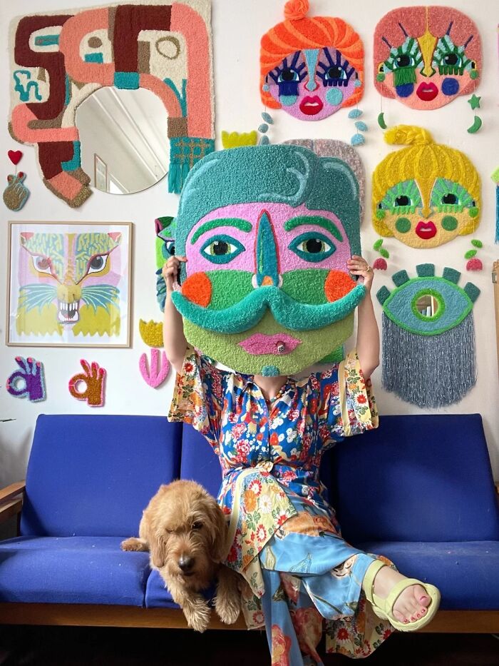 Colorful Tufted Art By Ina Dyreborg Turns Faces, Masks And Animals Into Textile Works (21 pics) Colorful Tufted Art By Ina Dyreborg Turns Faces, Masks And Animals Into Textile Works (21 pics)
