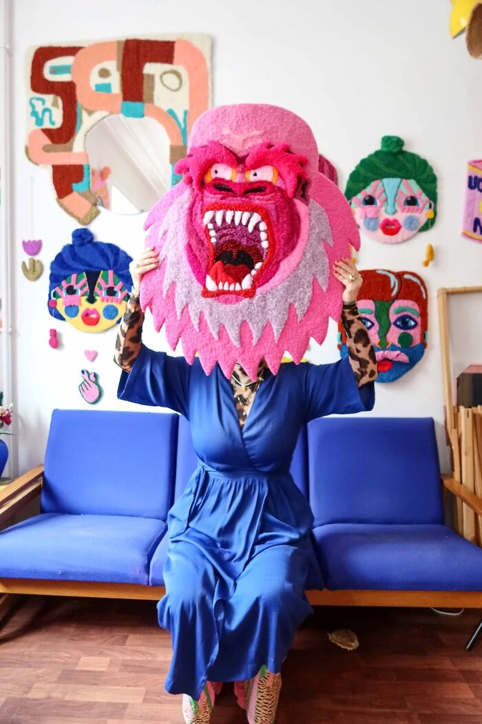 Colorful Tufted Art By Ina Dyreborg Turns Faces, Masks And Animals Into Textile Works (21 pics) Colorful Tufted Art By Ina Dyreborg Turns Faces, Masks And Animals Into Textile Works (21 pics)