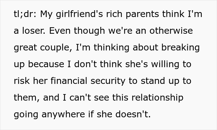 Guy Can’t Handle Being With Girlfriend’s Rich Family Who Thinks He’s A Complete Loser