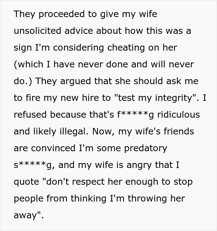 Friends Tell Woman To Ask Hubby To Fire 22YO Assistant To &ldquo;Test His Integrity,&rdquo; He Says It&rsquo;s Illegal