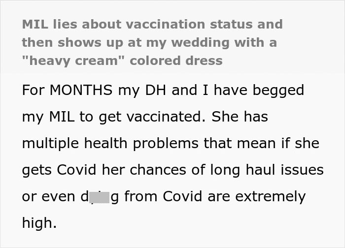 MIL Lies About Being Vaccinated For A “Big Announcement” At The Wedding MIL Lies About Being Vaccinated For A “Big Announcement” At The Wedding