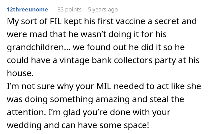 MIL Lies About Being Vaccinated For A “Big Announcement” At The Wedding MIL Lies About Being Vaccinated For A “Big Announcement” At The Wedding