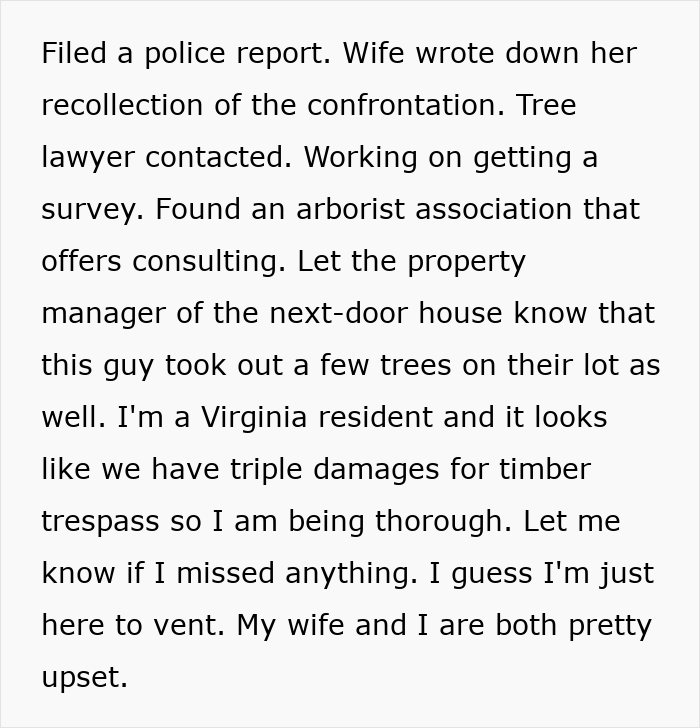 Entitled Neighbor Cuts Down Healthy 89-Year-Old Oak Without Asking, Demands To Split The $2,000 Cost