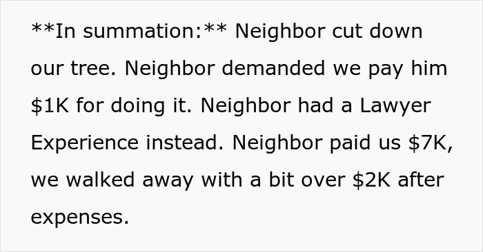 Entitled Neighbor Cuts Down Healthy 89-Year-Old Oak Without Asking, Demands To Split The $2,000 Cost