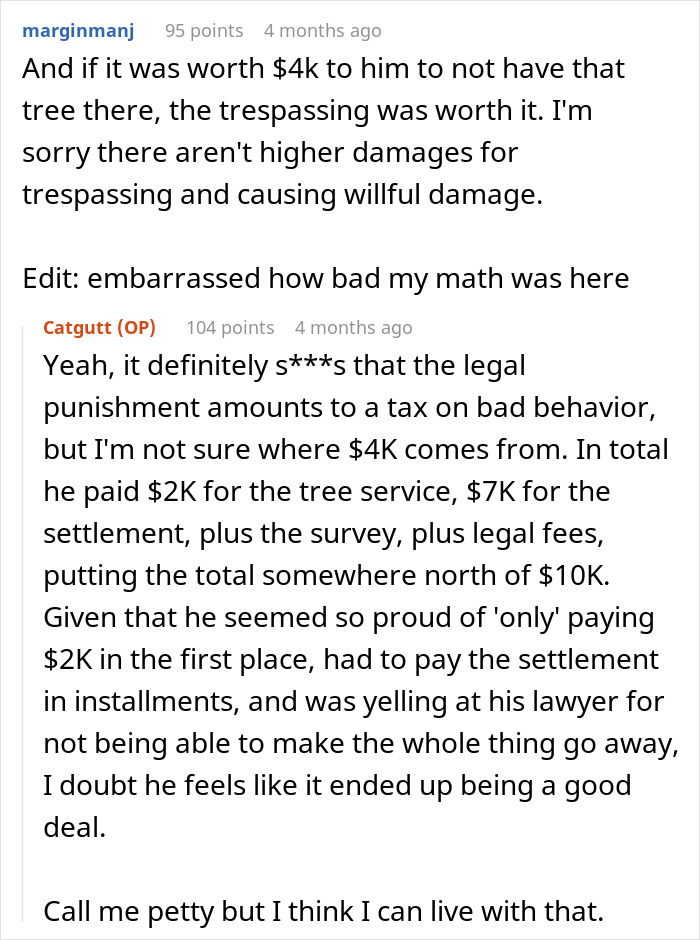 Entitled Neighbor Cuts Down Healthy 89-Year-Old Oak Without Asking, Demands To Split The $2,000 Cost