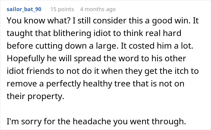 Entitled Neighbor Cuts Down Healthy 89-Year-Old Oak Without Asking, Demands To Split The $2,000 Cost