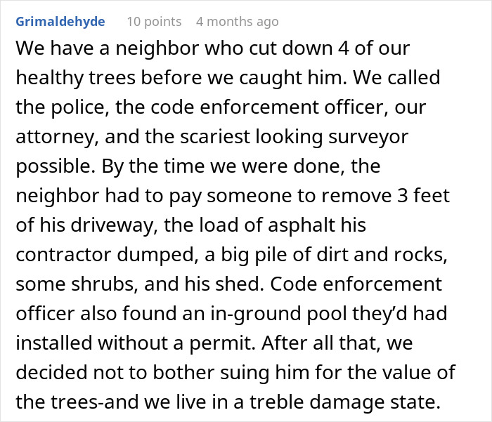 Entitled Neighbor Cuts Down Healthy 89-Year-Old Oak Without Asking, Demands To Split The $2,000 Cost