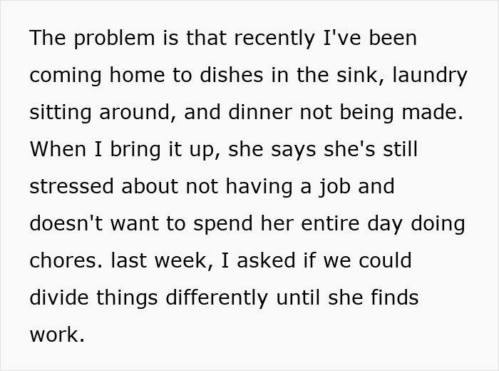 Unemployed Wife Refuses To Do Any Chores Because She’s Stressed