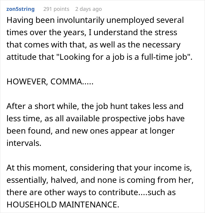 Unemployed Wife Refuses To Do Any Chores Because She’s Stressed
