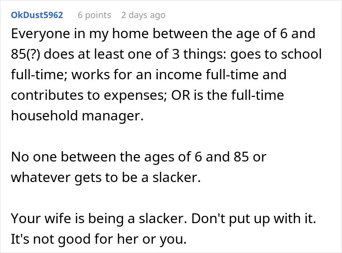 Unemployed Wife Refuses To Do Any Chores Because She’s Stressed