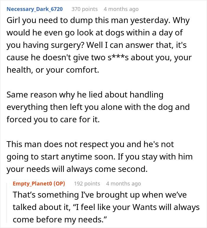 Boyfriend Gets A Large Dog While Girlfriend Recovers From Surgery, Then Loses Her For Good Boyfriend Gets A Large Dog While Girlfriend Recovers From Surgery, Then Loses Her For Good