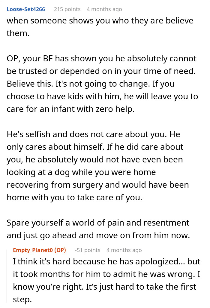 Boyfriend Gets A Large Dog While Girlfriend Recovers From Surgery, Then Loses Her For Good Boyfriend Gets A Large Dog While Girlfriend Recovers From Surgery, Then Loses Her For Good