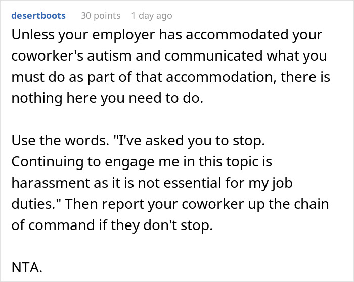 Coworker Insults Woman’s Hair, Then Spends Hours Blaming His Autism Instead Of Apologizing Coworker Insults Woman’s Hair, Then Spends Hours Blaming His Autism Instead Of Apologizing