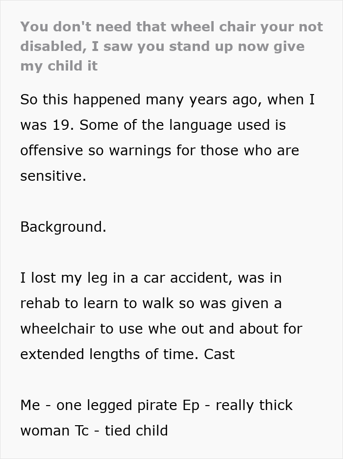 Amputee Makes Entitled Mom Regret Accusing Them Of Faking And Demanding Their Wheelchair Amputee Makes Entitled Mom Regret Accusing Them Of Faking And Demanding Their Wheelchair