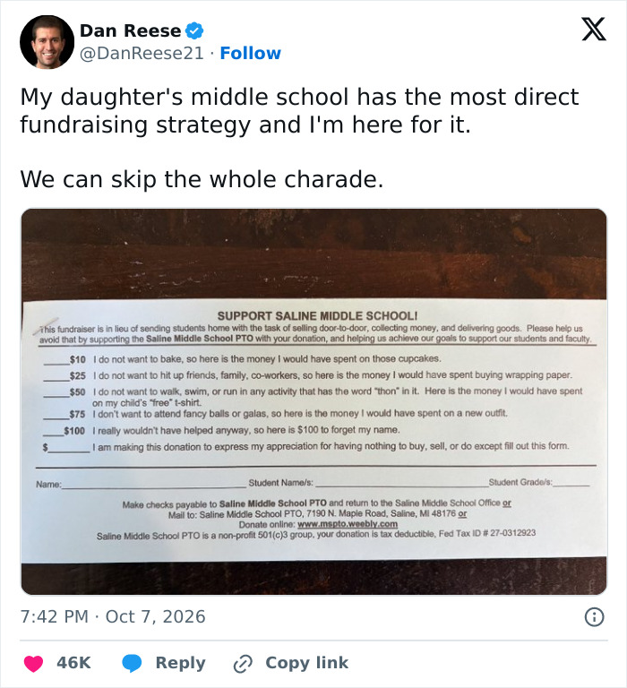 Middle School’s Extremely Honest Fundraiser Has Parents Laughing And Breathing A Sigh Of Relief Middle School’s Extremely Honest Fundraiser Has Parents Laughing And Breathing A Sigh Of Relief